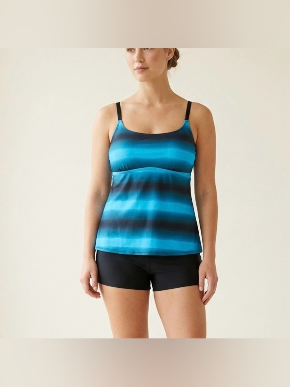 Blue Ombre Modest Tankini Set Crisscross Strappy Back Two Piece Swimsuit XXL